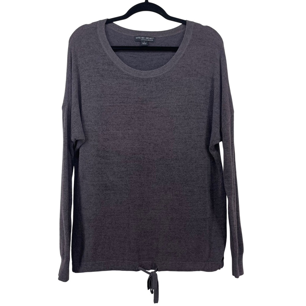 Barefoot Dreams Size S CozyChic Ultra Lite Sweater Gray Drawstring Tie Hem 495